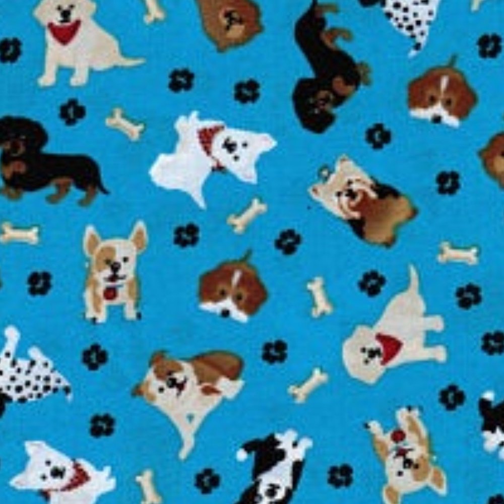 Puppy Dogs & Bones Teal 100% Cotton Fabric 1 Yard - Picture 2 of 2